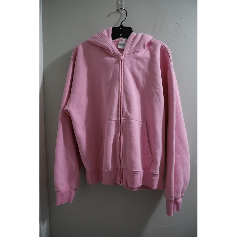 Aritzia Sweatfleece Perfect Zip Hoodie Pink Cotton Blend Sweatshirt Large